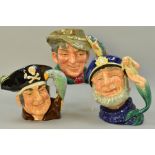 THREE ROYAL DOULTON CHARACTER JUGS, 'Old Salt' D6551, 'The Poacher' D6429 and 'Long John Silver'