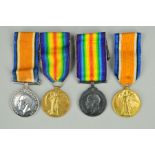 FOUR WWI MEDALS, with ribbons, to include a pair for 22413 Pte C.E. Wilkie R War R and a pair of