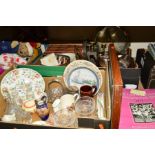 THREE BOXES AND LOOSE SUNDRIES, CERAMICS AND GLASS, to include canteen containing loose cutlery,