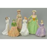 SIX ROYAL DOULTON, COALPORT AND FRANKLIN MINT FIGURES, 'With Love' HN3393, 'Thank You' HN3390, '