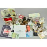 A BOX OF WORLD COINS, to include a 1995 year set, a 2007 Goodwill two pounds 1995, silver 3p,