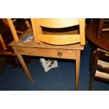 AN EDWARDIAN PINE SIDE TABLE, with a single drawer