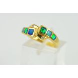 A MODERN OPAL DOUBLET AND DIAMOND CROSS OVER DRESS RING, ring size O1/2, stamped '18k',