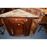 TWO GEORGIAN OAK AND BANDED HANGING CORNER CUPBOARDS, (s.d.) (key)