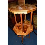 TWO SIMILAR BESPOKE OCTAGONAL OCCASIONAL TABLES, with parquetry multi specimen wood inlay top on