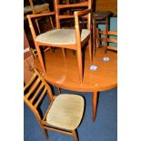 AN OVAL TOPPED DINING TABLE, and five 1970's ladder back chairs including one carver (6)