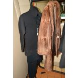 A FLANK MUSQUASH LONG FUR COAT, together with a wet suit, size L (2)