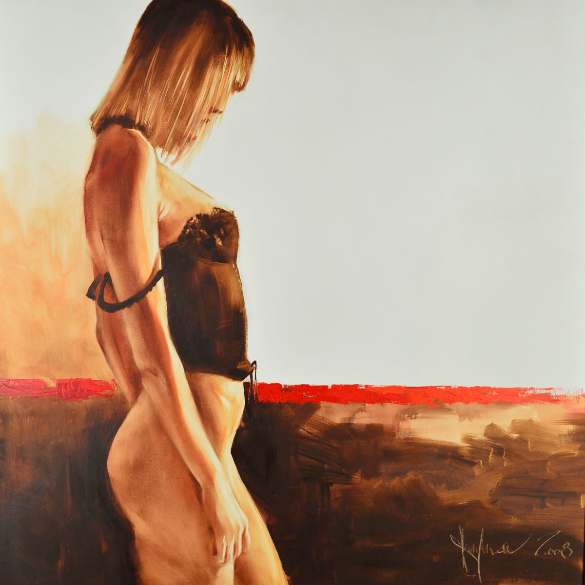 IGOR SHULMAN (RUSSIAN CONTEMPORARY), 'Inna', a three quarter length portrait of a female figure - Image 2 of 4