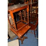 A VICTORIAN WALNUT SQUARE TOPPED OCCASIONAL TABLE, together with a oak occasional table, an