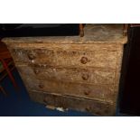 A DISTRESSED VICTORIAN PAINTED PINE CHEST OF TWO SHORT AND THREE LONG DRAWERS, width 118cm x depth