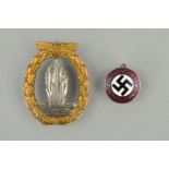 TWO WWII GERMAN 3RD REICH BADGES, Kriegsmarine Minesweeper/Sub chaser badge, solid back, tomback,