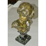 JEAN ANTOINE INJALBERT (FRENCH 1845-1933), a bronze bust of a figure looking over their right