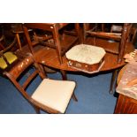 A GEORGIAN MAHOGANY OVAL TOPPED GATE LEG TABLE, on padded legs, together with five various period