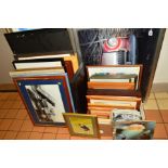 A BOX AND LOOSE PICTURES AND PRINTS ETC, to include a limited print by John Trickett 341/500, a