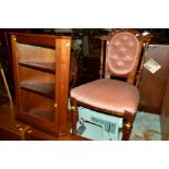 A SINGLE EDWARDIAN MAHOGANY CHAIR, together with a mahogany hanging corner cupboard (2)