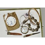 TWO POCKET WATCHES AND JEWELLERY, to include a gold plated pocket watch, a small silver pocket