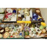 SIX BOXES AND LOOSE CERAMICS, GLASS, STONEWARE ETC, to include carnival glass, opaline glass,