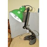 AN ANGLE POISE INDUSTRIAL METAL LAMP BASE, with a refurbished light fitting, not PAT tested