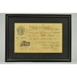 A BANK OF ENGLAND FIVE POUND BANKNOTE BEALE 20TH APRIL 1950, framed