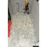 A PARCEL OF CUT GLASS ETC, to also include a pair of Franklin Mint Snow Dove crystal candlesticks,
