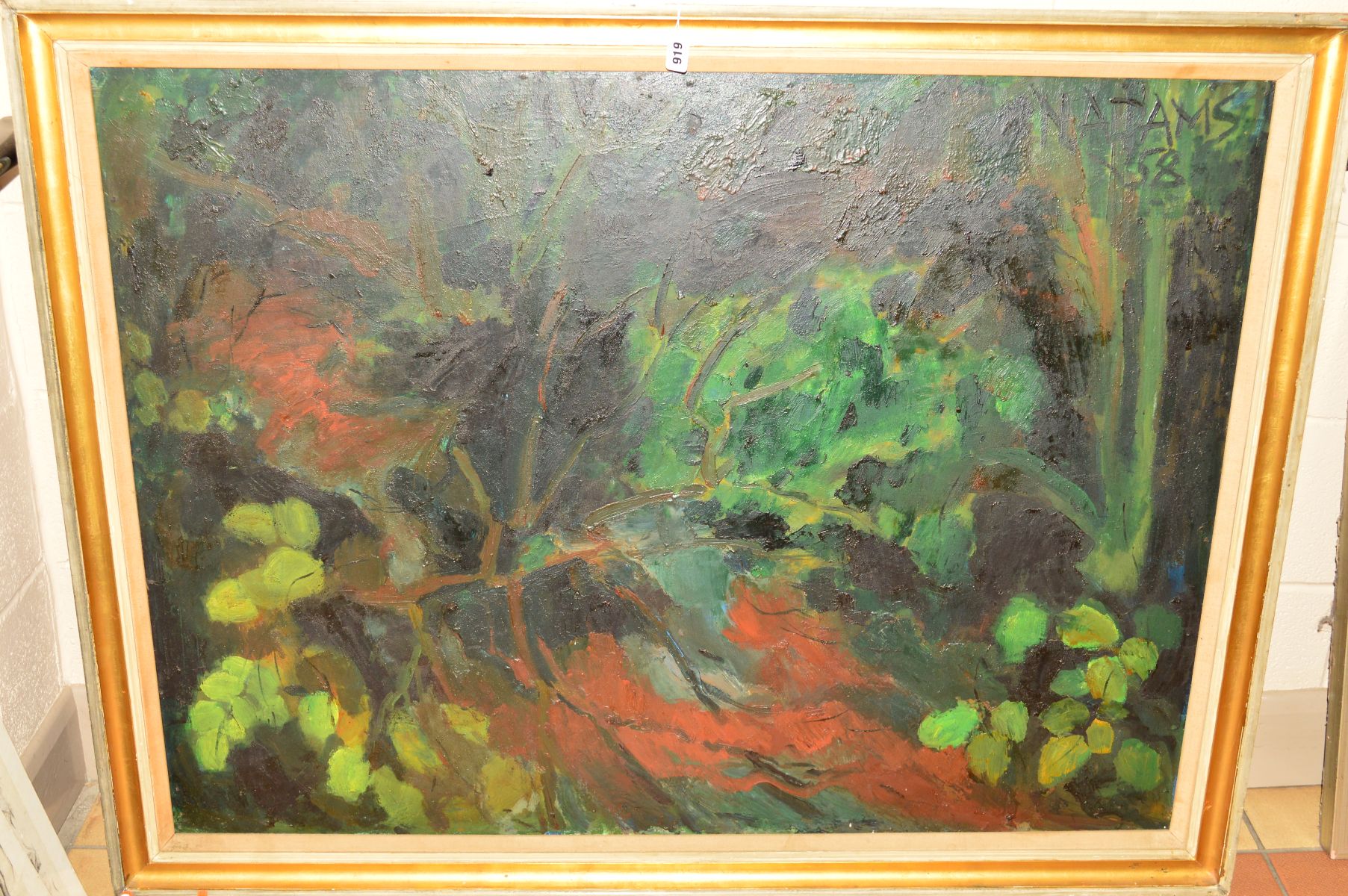 NORMAN ADAMS (1927-2005), 'Fallen Trees at Douk Ghyll', oil on board, signed and dated (19)58 top