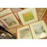 FIVE WATERCOLOUR PICTURES OF COUNTRYSIDE VIEWS ETC, unsigned but baring a blind stamp with the