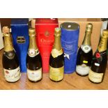 EIGHT BOTTLES COMPRISING OF COGNAC, CHAMPAGNE, SPARKLING WINE, VODKA AND SHERRY, consisting of Otard