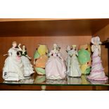 SEVEN VARIOUS FIGURINES AND A PAIR OF GERMAN VASES (sd), to include Royal Doulton 'Dawn' HN3600