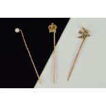 THREE PEARL STICKPINS, (3)