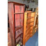 FIVE PINE VARIOUS SIZED OPEN BOOKCASES, (5)