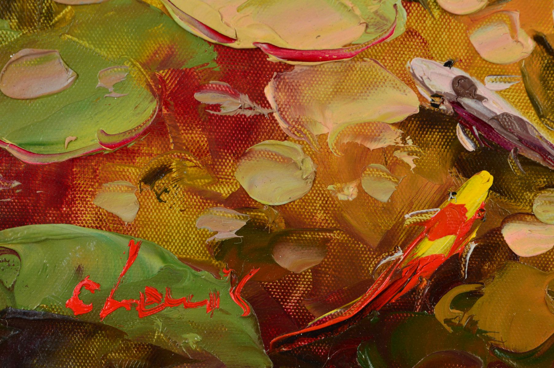 C.LEWIS (CONTEMPORARY) 'THRIVING WATERS VI', koi carp amongst lily pads, signed bottom left, acrylic - Image 3 of 3