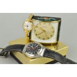 TWO WRISTWATCHES AND A KIENZLE DESK CLOCK, to include a rolled gold bracelet mechanical Hamilton