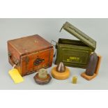 A WOODEN BOX FOR A 'WEYMOUTH GYROSCOPE', WWI era, 30 ammunition box containing an inert WWI era