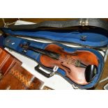 A CASED VIOLIN AND BOW (GRULLI), two piece back