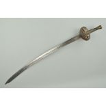 AN 18TH CENTURY SWORD, with shagreen grip and basket scrolled hilt