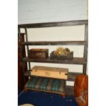 A LARGE INDUSTRIAL STYLE FIVE TIER OPEN SHELVES, with rustic wood shelves, width 180cm x depth