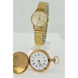 A 9CT GOLD SMITHS FIFTEEN JEWEL WRISTWATCH CASE, with an expendable bracelet, cream dial and