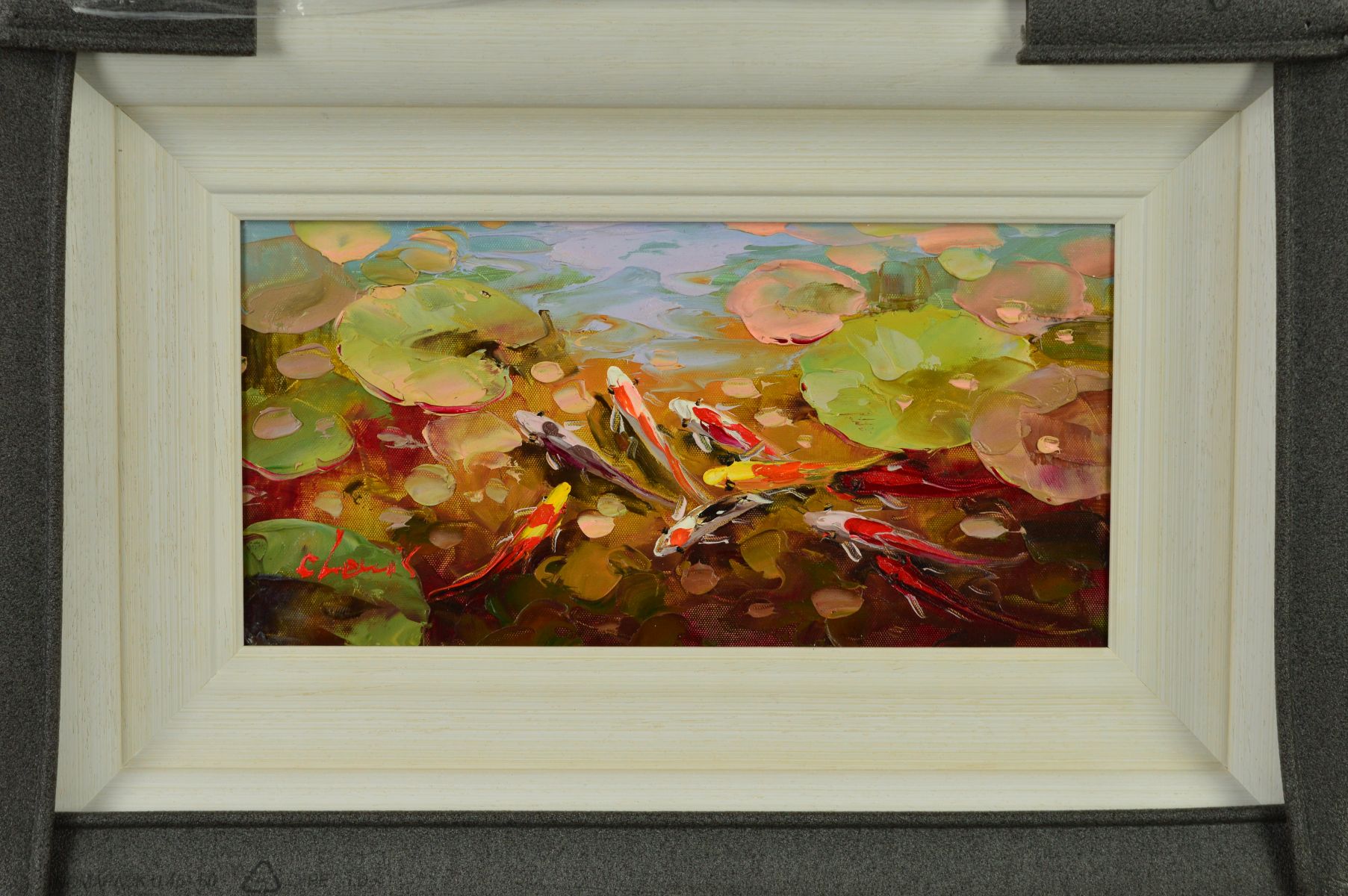 C.LEWIS (CONTEMPORARY) 'THRIVING WATERS VI', koi carp amongst lily pads, signed bottom left, acrylic