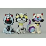 THREE SIGNED LORNA BAILEY CATS, the tallest 14cm (3)