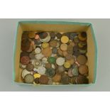 A BOX OF MIXED COINS, to include a 1899 Crown, a George III worn Crown, other silver coins, etc