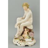 A 19TH CENTURY JOHN BEVINGTON PORCELAIN FIGURE GROUP IN THE STYLE OF DRESDEN, modelled as a female