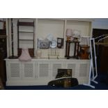 A REPRODUCTION MAHOGANY OPEN BOOKCASE, with four drawers, together with various occasional furniture