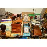 FOUR BOXES AND LOOSE SUNDRY ITEMS, to include fishing rod, reels (Penn No85, Daiwa, A&W McCathy),