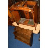 AN EDWARDIAN OAK UMBRELLA STAND, with double tin inserts, together with an oak wall shelf (2)