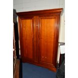 A LARGE REPRODUCTION CHERRYWOOD TWO DOOR WARDROBE, width 169cm x depth 61cm x height 212cm