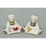 TWO ROYAL CROWN DERBY MINIATURE TEDDIES, Welsh National Athem Bear and 'Cymru Am Byth Bear' (2)