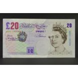 TWENTY POUND BANKNOTE, ink error Merlyn Lowther 1999 part of Elizabeth head is missing and some of