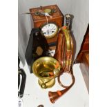 HENRY MARC, PARIS, an inlaid oak cased mantel clock, (key and pendulum), a Maelzel metronome, a