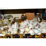 FIVE BOXES AND LOOSE CERAMICS AND GLASS, etc, to include Royal Albert Hawthorn ? Pattern, Royal