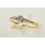 AN EARLY TO MID 20TH CENTURY GOLD SINGLE STONE DIAMOND RING, the brilliant cut diamond within an